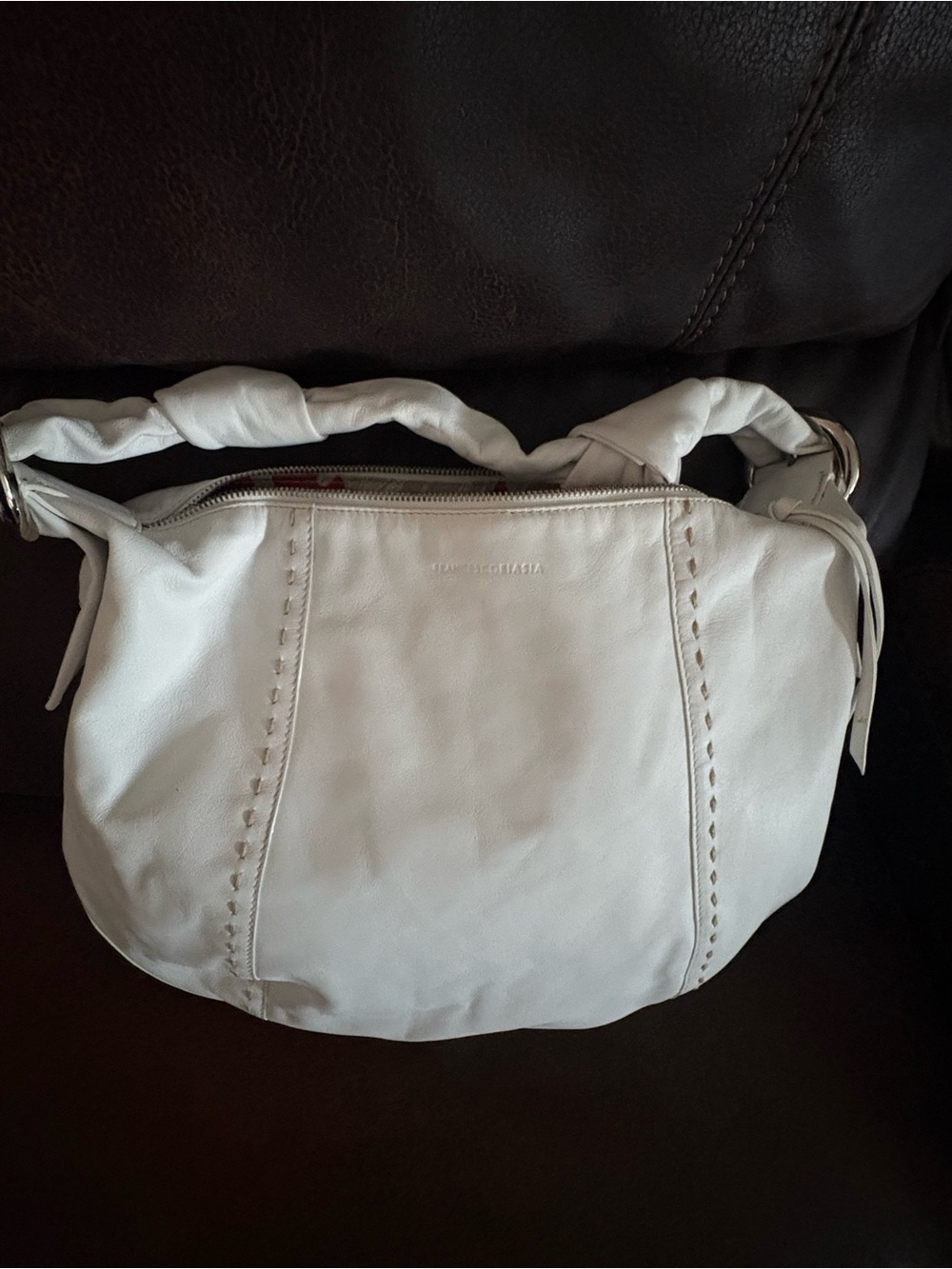Francesco Biasia White Leather Shoulder Bag with Braided Handle